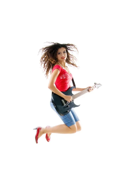 Belle donne con la sua chitarra elettrica — Foto Stock