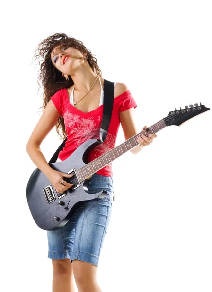 Belle donne con la sua chitarra elettrica — Foto Stock