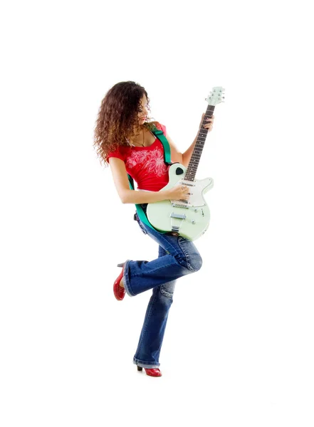 그녀의 전기 기타와 함께 예쁜 여자 — 스톡 사진