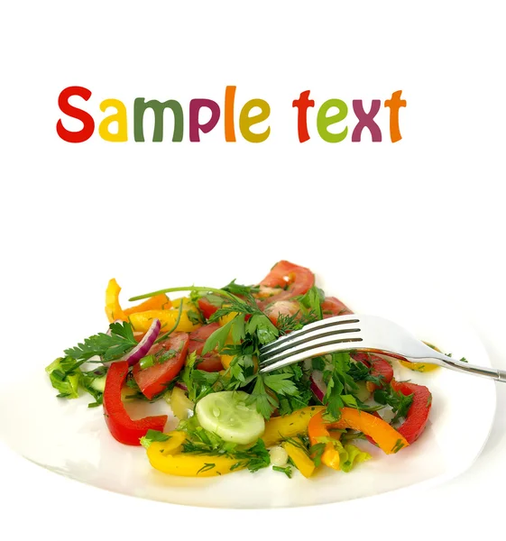 Salada vegetariana e um garfo isolado — Fotografia de Stock