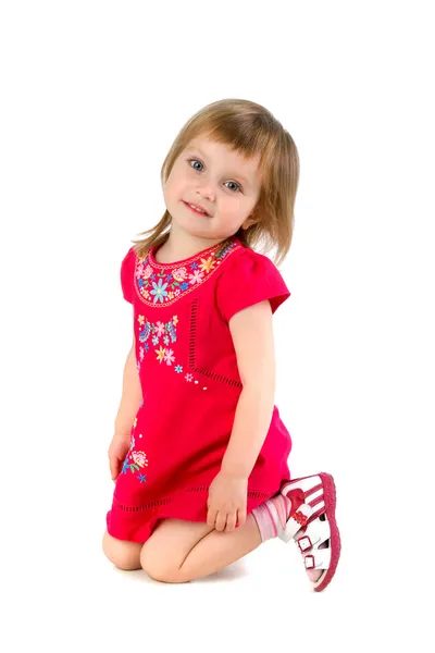 Dobrze ubrany mała dziewczynka na białym tle — Zdjęcie stockowe