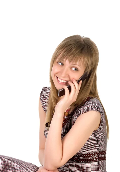 Woman listens on a mobile phone — Stock Photo, Image