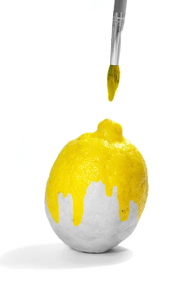 Yellow lemon, gouache and brush — Stock Photo, Image