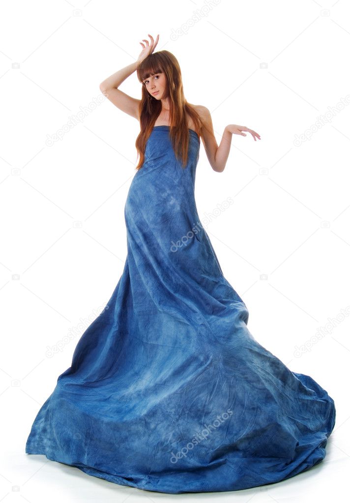 Elegance glamour woman in blue dress