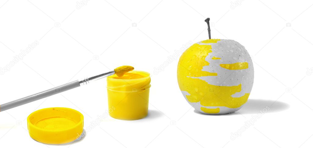 Yellow apple, gouache and brush