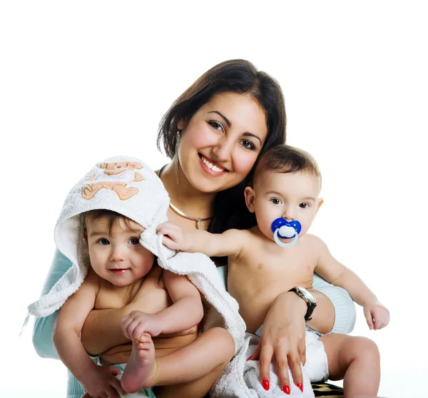 Mom with her twin sons — Stock Photo, Image