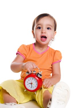 Cute little girl with the clock clipart