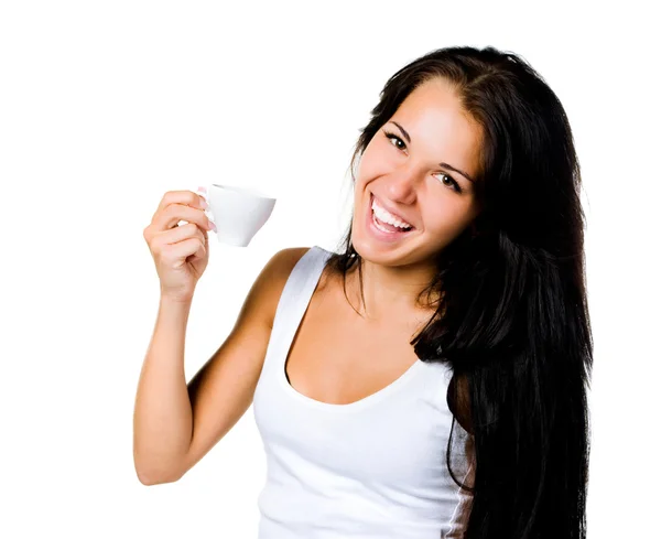Mooie jonge vrouwen met het kopje koffie — Stockfoto