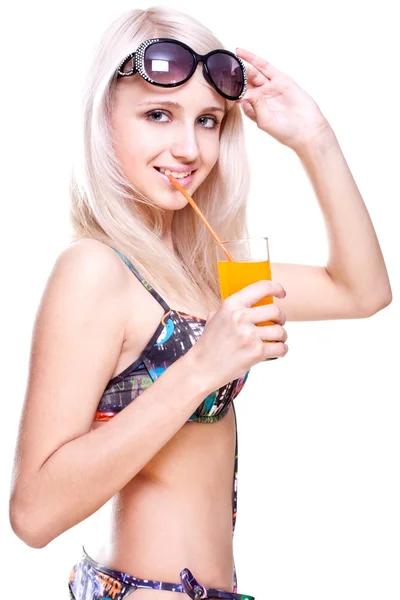 Beautiful women in swimsuit with a glass — Stock Photo, Image