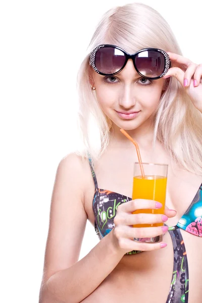 Beautiful women in swimsuit with a glass — Stock Photo, Image