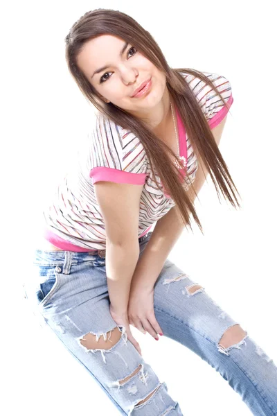 여자 안경 핑크 셔츠 — 스톡 사진