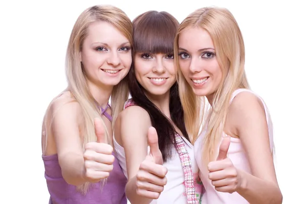 Tři dívky s telefonem — Stock fotografie
