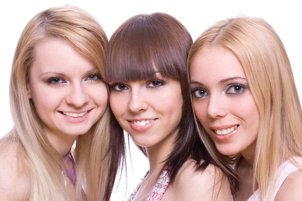 Three girls with phone — Stock Photo, Image