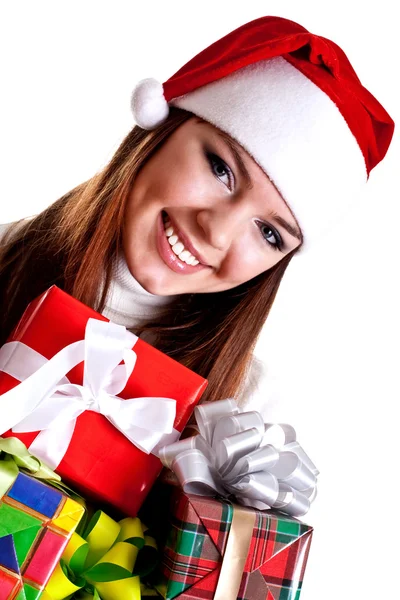 Piękna kobieta z prezent świąteczny — Zdjęcie stockowe