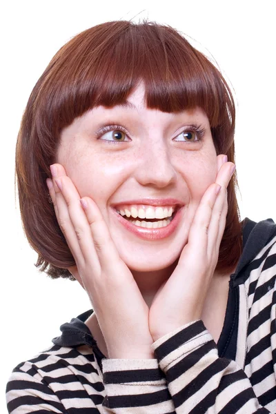 Smějící se dívka v šatech — Stock fotografie