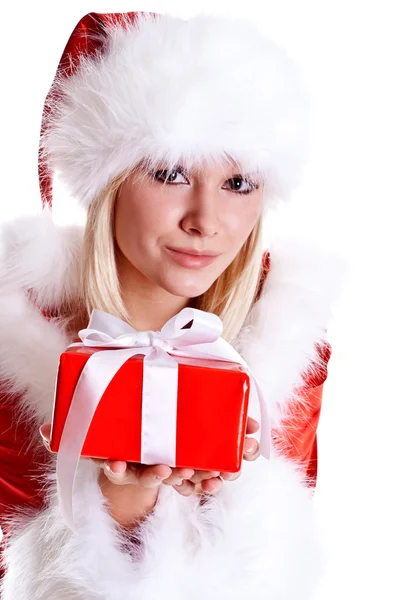 Vacker kvinna bär jultomten — Stockfoto