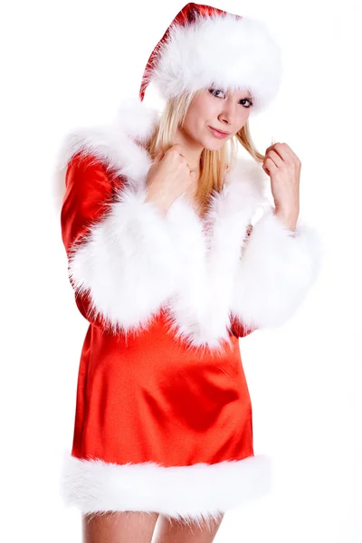 Krásná žena nosí santa claus — Stock fotografie