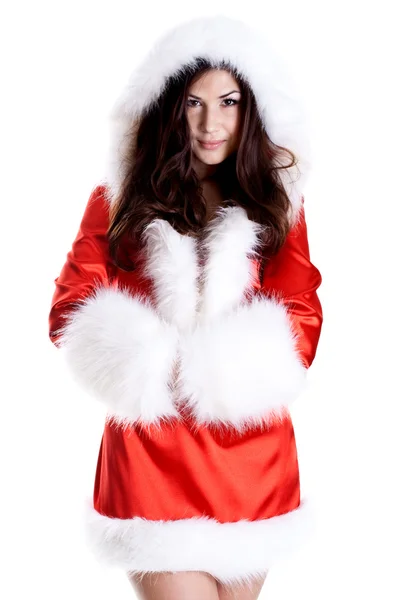 Krásná žena nosí santa claus oblečení — Stock fotografie