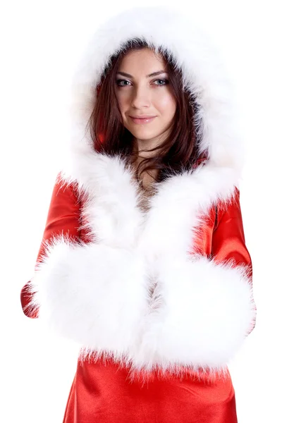 Noel Baba giyen güzel bir kadın — Stok fotoğraf