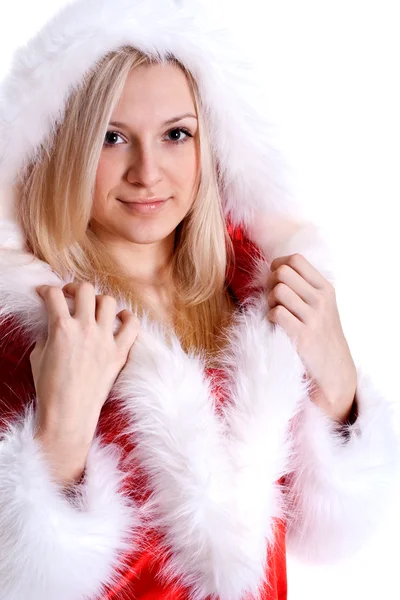美丽的女人身穿圣诞老人 — 图库照片