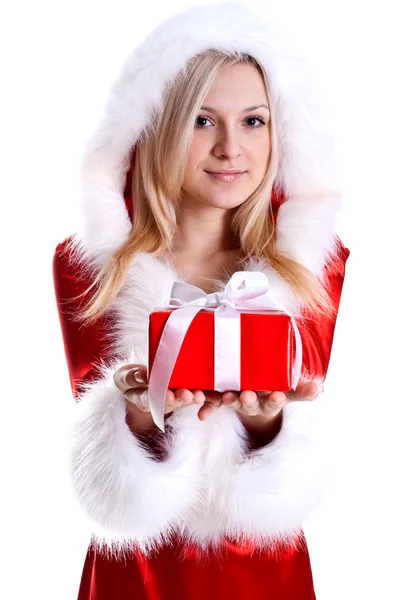산타 클로스를 입고 아름 다운 여자 — 스톡 사진