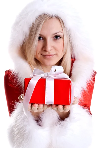 산타 클로스를 입고 아름 다운 여자 — 스톡 사진