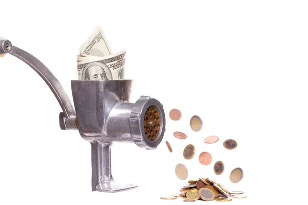 Meat chopper with dollars — Stock Photo, Image