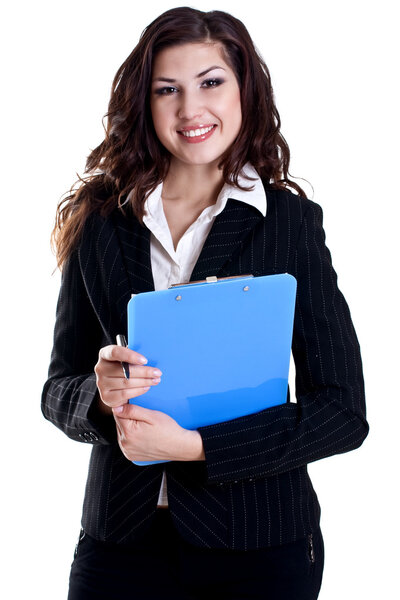 Young business woman with business card