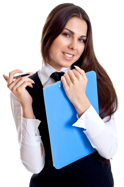 Affärskvinna i en kostym med Urklipp — Stockfoto