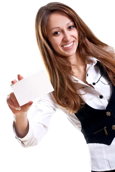 Joven mujer de negocios con tarjeta de visita —  Fotos de Stock