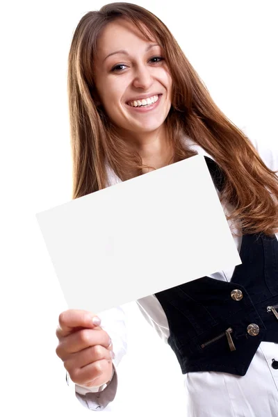 Ung affärskvinna med visitkort — Stockfoto