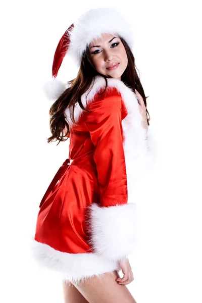 산타 클로스 옷을 입고 아름 다운 여 인 — 스톡 사진