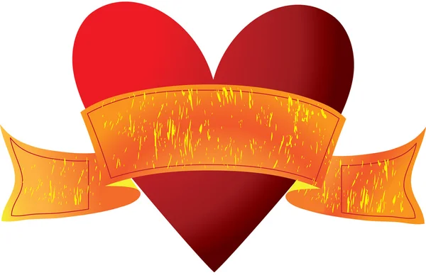Corazón rojo con cinta — Vector de stock