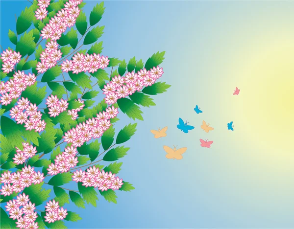 Frühlingsbaum mit Schmetterlingen — Stockvektor
