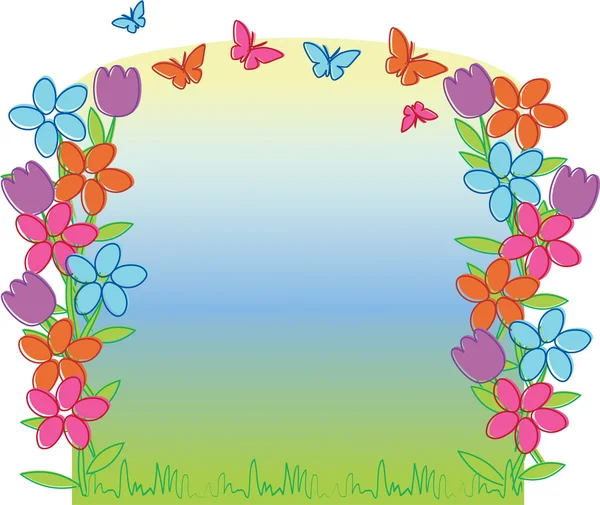 Spring tulips and butterflies — Stock Vector