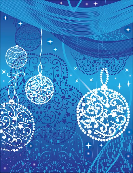 Natal biru bola dan bintang-bintang - Stok Vektor