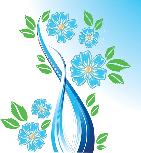 Κύμα με μπλε λουλούδια — Διανυσματικό Αρχείο
