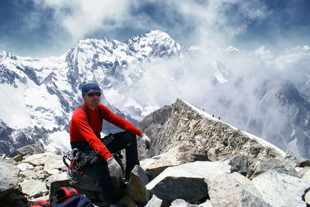 An alpinist rests