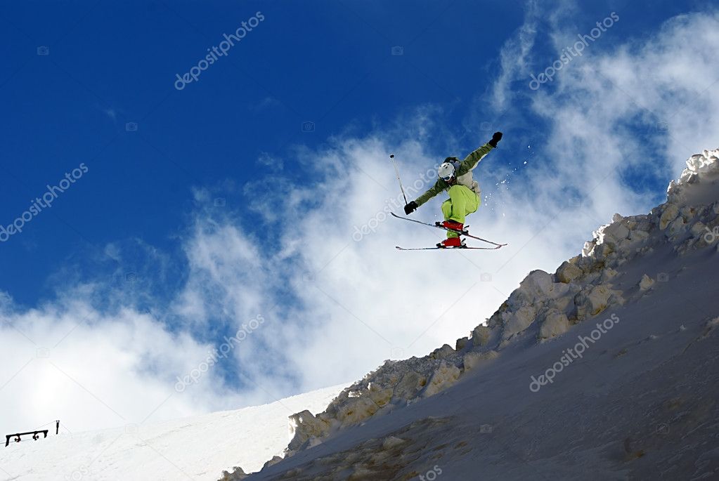 A skier jumps