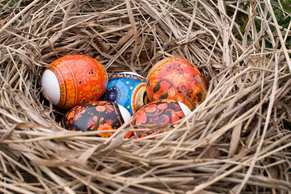 Πάσχα τα αυγά περιέχονται σε μια φωλιά — Φωτογραφία Αρχείου