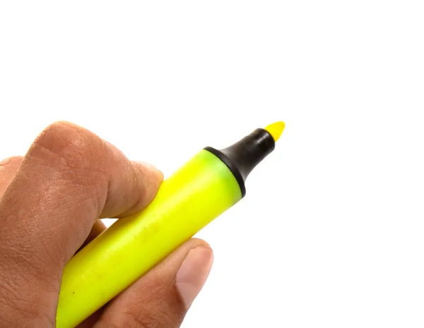 Mão com marcador amarelo — Fotografia de Stock