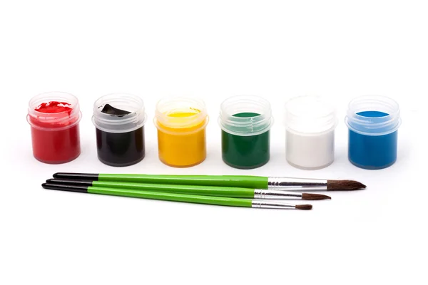 Paints with paintbrushes — Stock Photo, Image