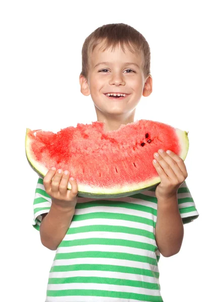 Chlapec držící meloun — Stock fotografie