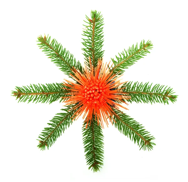 Snowflake made from Christmas tree branc — Stock Photo, Image