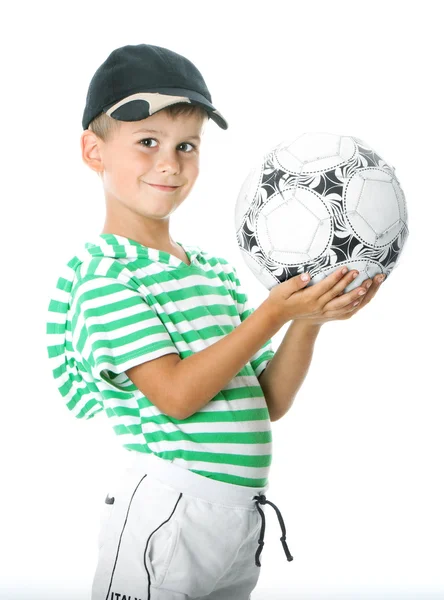 Ragazzo che tiene palla da calcio — Foto Stock