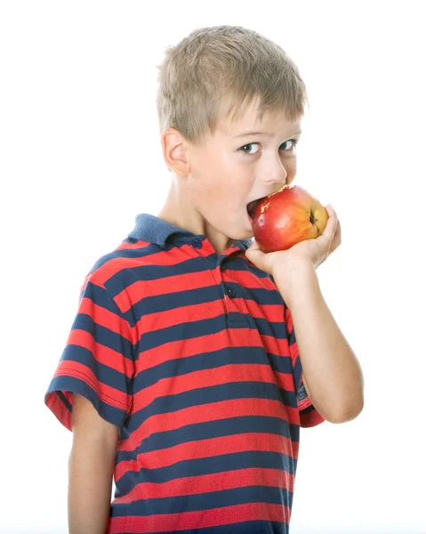 拿着苹果的男孩 — 图库照片