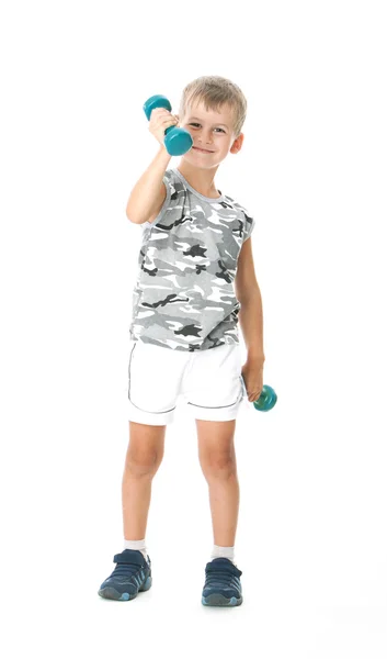 Boy with dumbbells — Stock Photo, Image