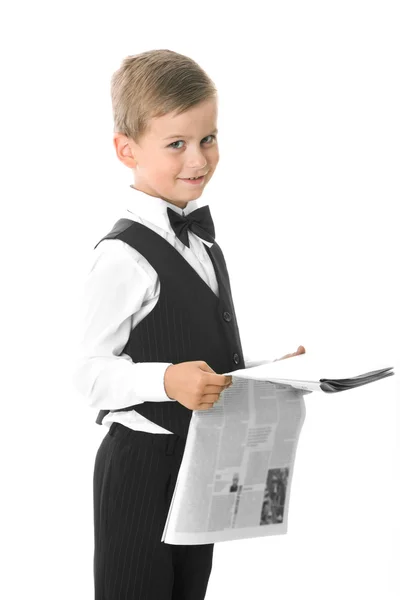 Holding egy újság fiú — Stock Fotó