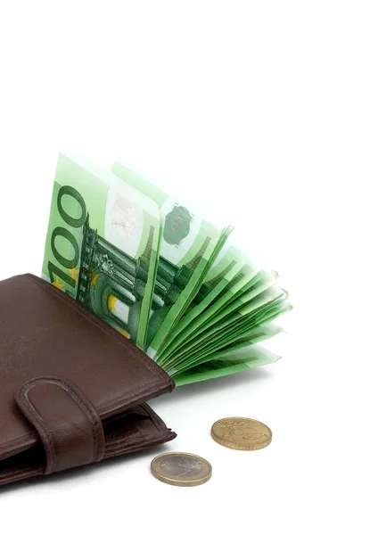 Pieniądze w brązowy portfel — Zdjęcie stockowe