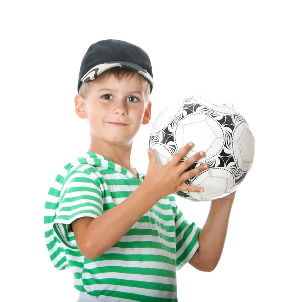 Αγόρι που κατέχουν μπάλα ποδοσφαίρου — Φωτογραφία Αρχείου